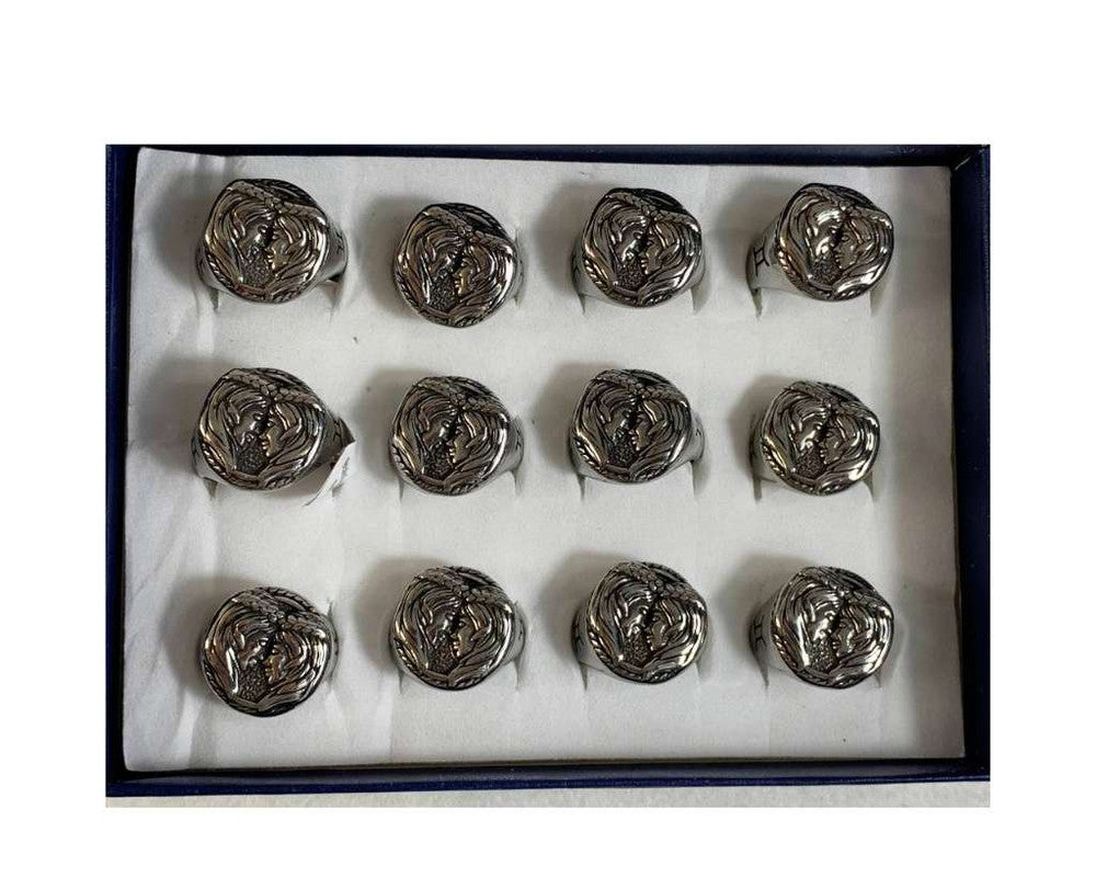 SILVER STAINLESS STEEL RING SIGN OF GEMINI – Set of 12