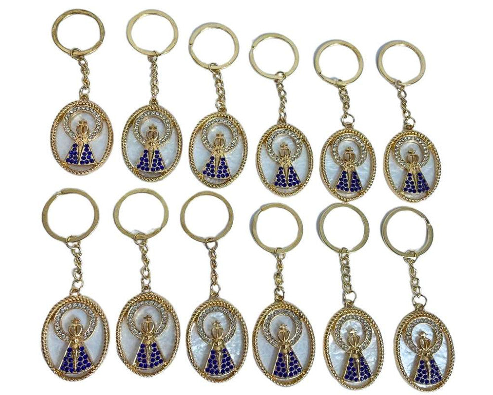 GOLDEN CIRCLE KEYCHAIN WITH O. LADY APPARITIONS  RHINESTONES- Set of 12