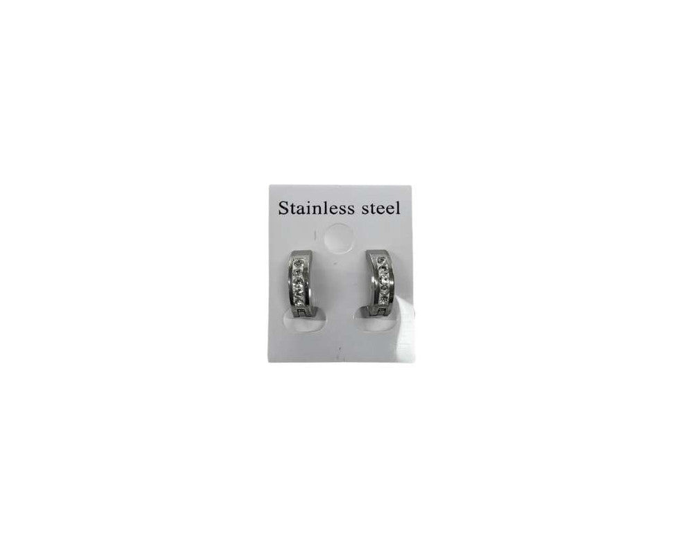 SILVER STAINLESS STEEL LITTLE EARRINGS WITH RHINESTONES – Set of 120