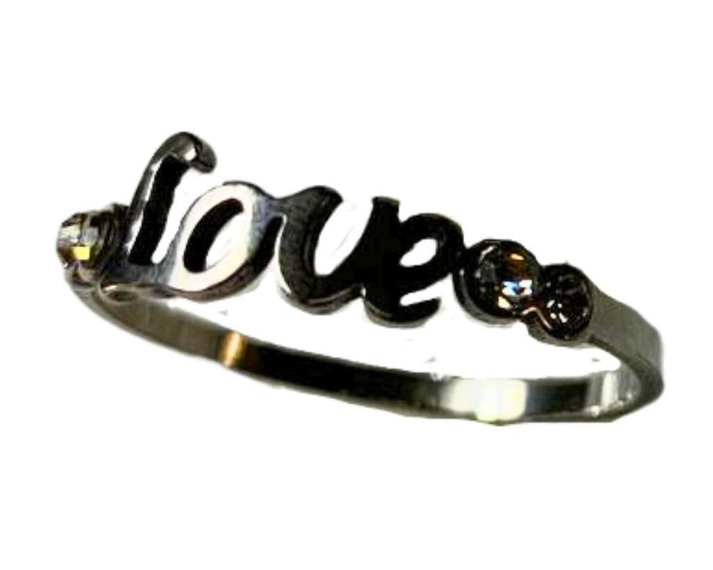 SILVER STAINLESS STEEL LOVE RING WITH ROCKS- Set of 36