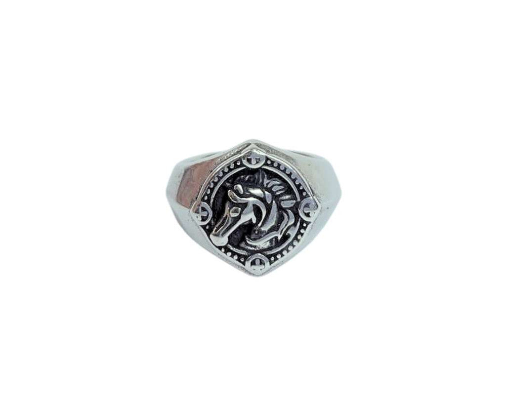 SILVER STAINLESS STEEL RING WITH HORSE HEAD- Set of 12